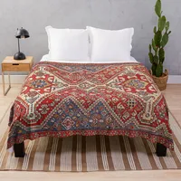 Red & Blue Persian Qashqai Rug Print Throw Blanket fleece fabric blankets for sofas velvet throw blanket