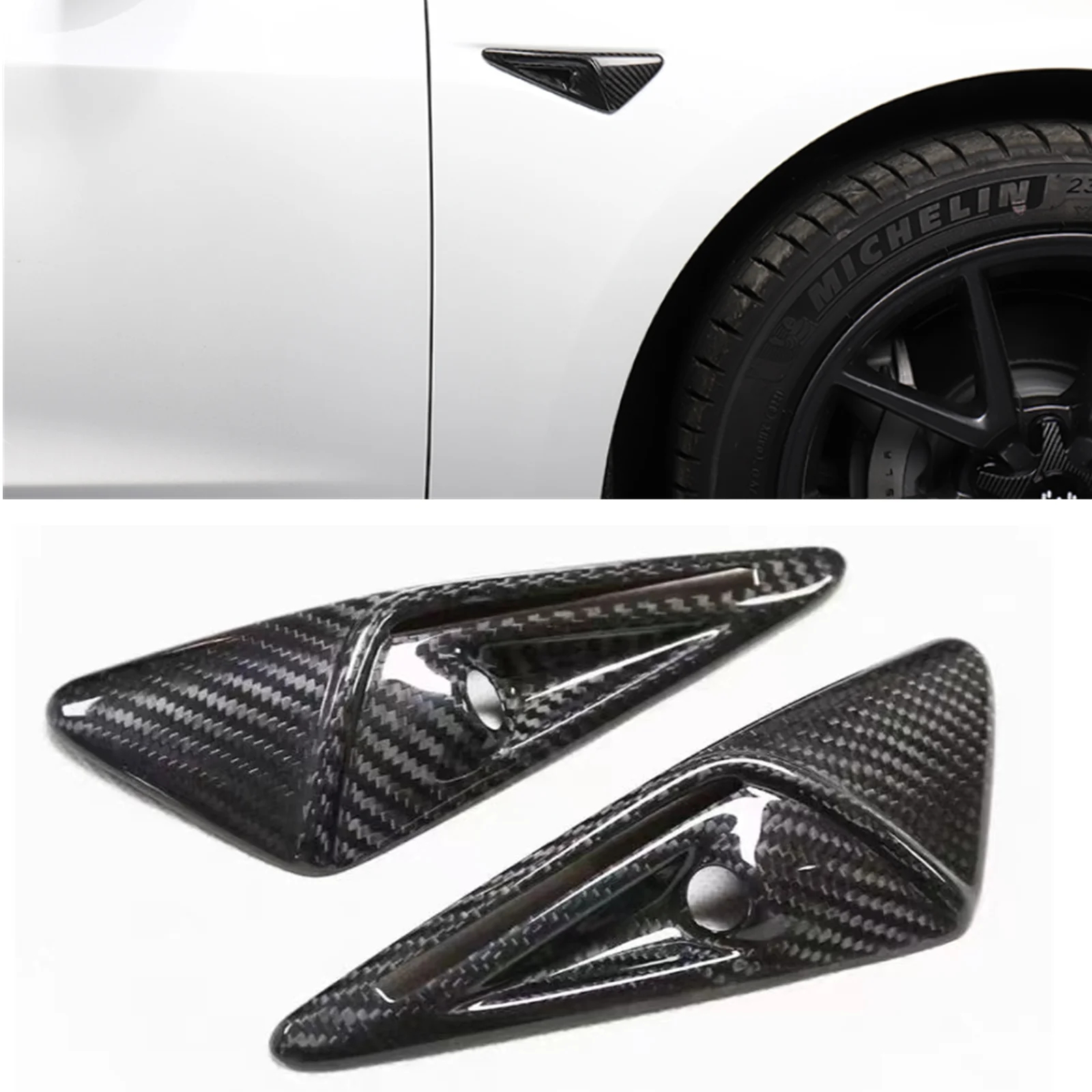 For Tesla Model 3 Model Y 2020-2022 Carbon Fiber Car Front Side Fender Lamp Turn Signal Light Cover Trim Lamp Bezel Frame Shell