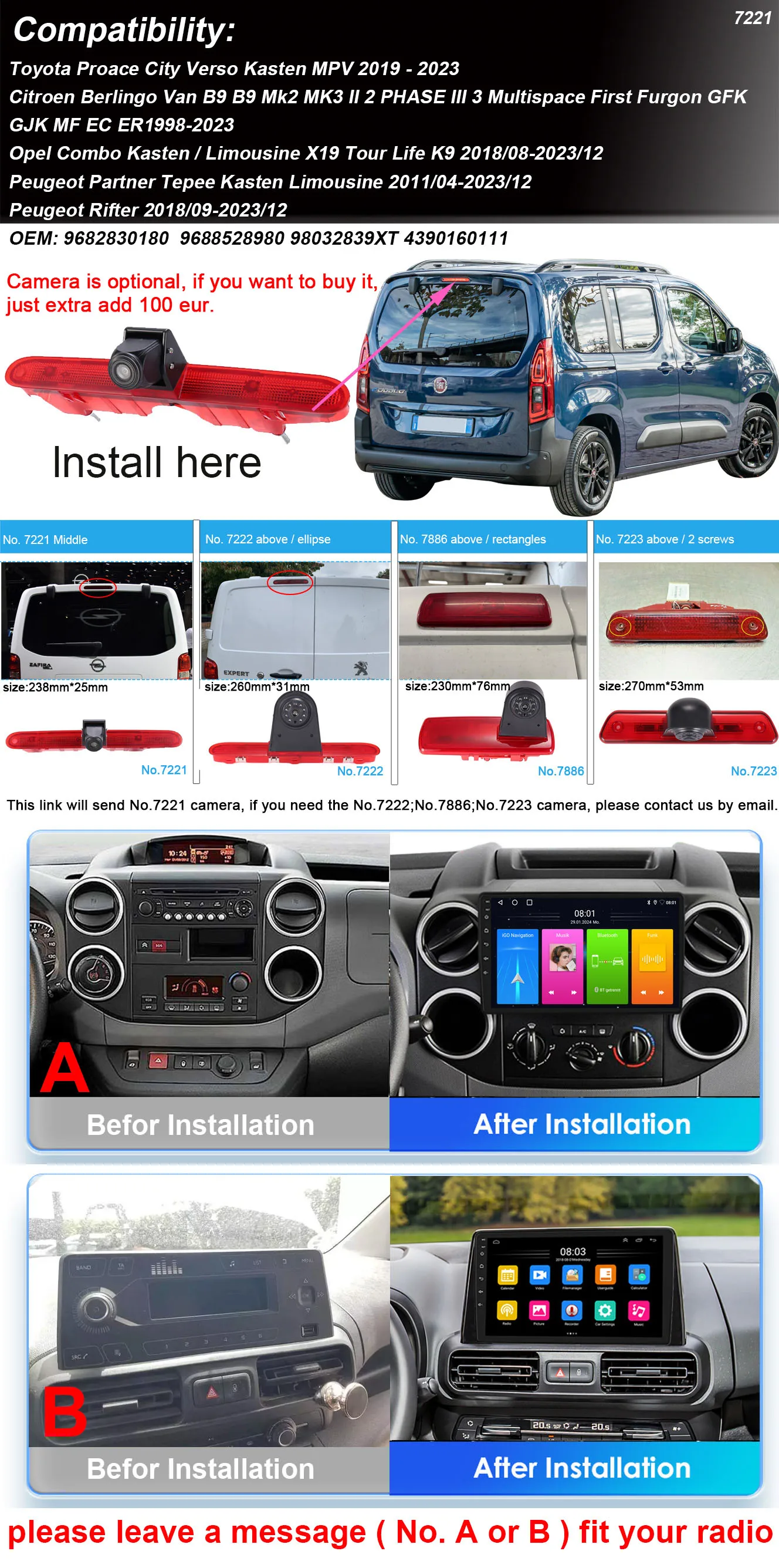 Автомобильная радиостанция Android 9 дюймов с GPS-навигацией Carplay для Toyota Proace City Verso Kasten