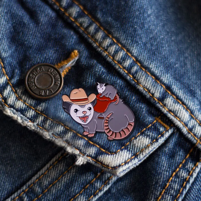 Значок ковбой Possum отец и сын опасум мягкая эмалированная заколка милая животная