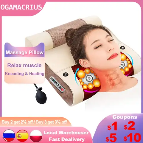 Массажная подушка OGAMACRIUS 2 в 1, электрическое массажное устройство для шиацу, для расслабления шейного отдела позвоночника и шеи