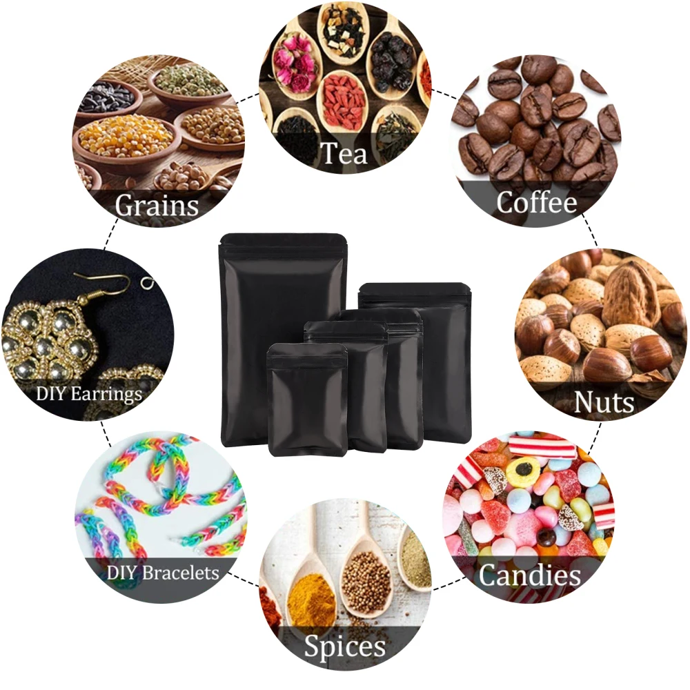 150Pcs Matte Black Zip Lock Bags PET Self-Seal Zipper Waterproof Resealable Bags for Jewelry Parts Package Storage Pouches