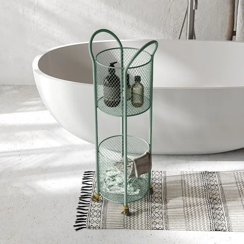 

Light luxury bathroom storage basket toilet with wheel storage rack toilet double storage rack toilet mobile storage shelf