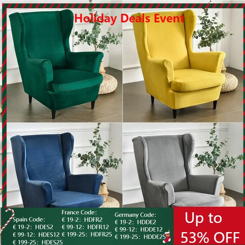 

Velvet Wing Chair Cover Stretch Spandex Wingback Armchair Covers Elastic Soft Removable Sofa Slipcovers with Seat Cushion Cover
