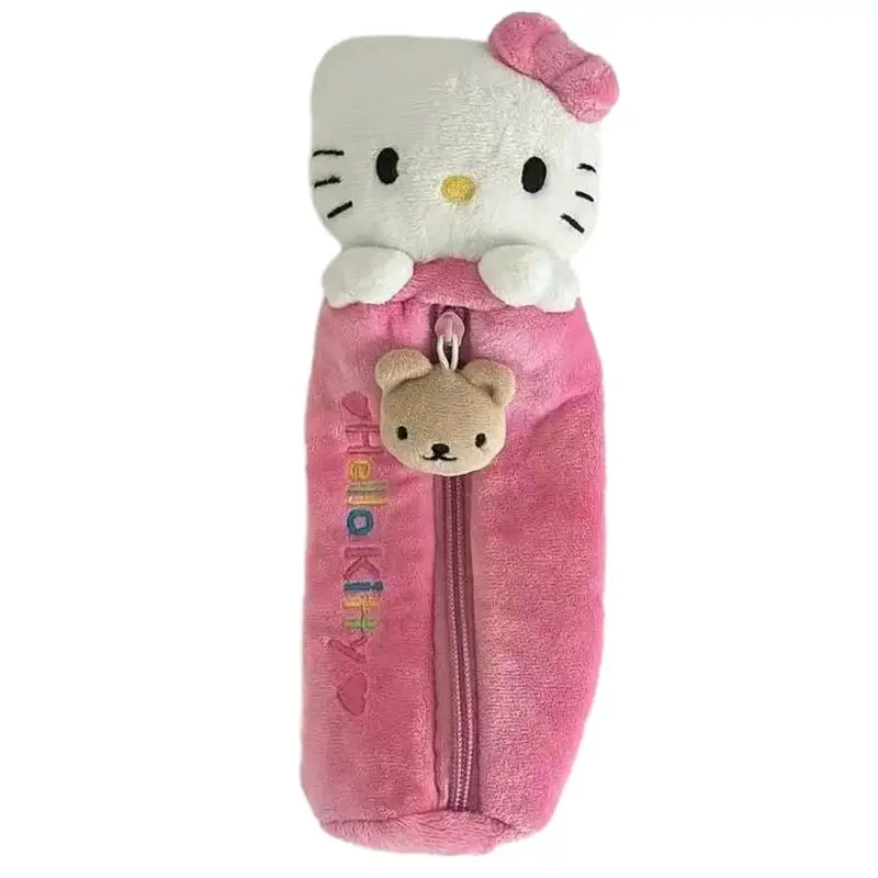 

Sanrios аниме мультфильм Hello Kitty канцелярская сумка Kawaii плюшевая ученическая большая емкость ручка чехол многофункциональная нишевая коробка для карандашей