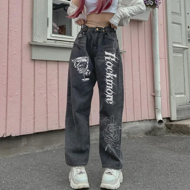 

Vintage Female Pants Casual Women Loose Harajuku Baggy Jeans Ladies Wide Leg Pants Fashion Straight Trousers Gothic Streetwear