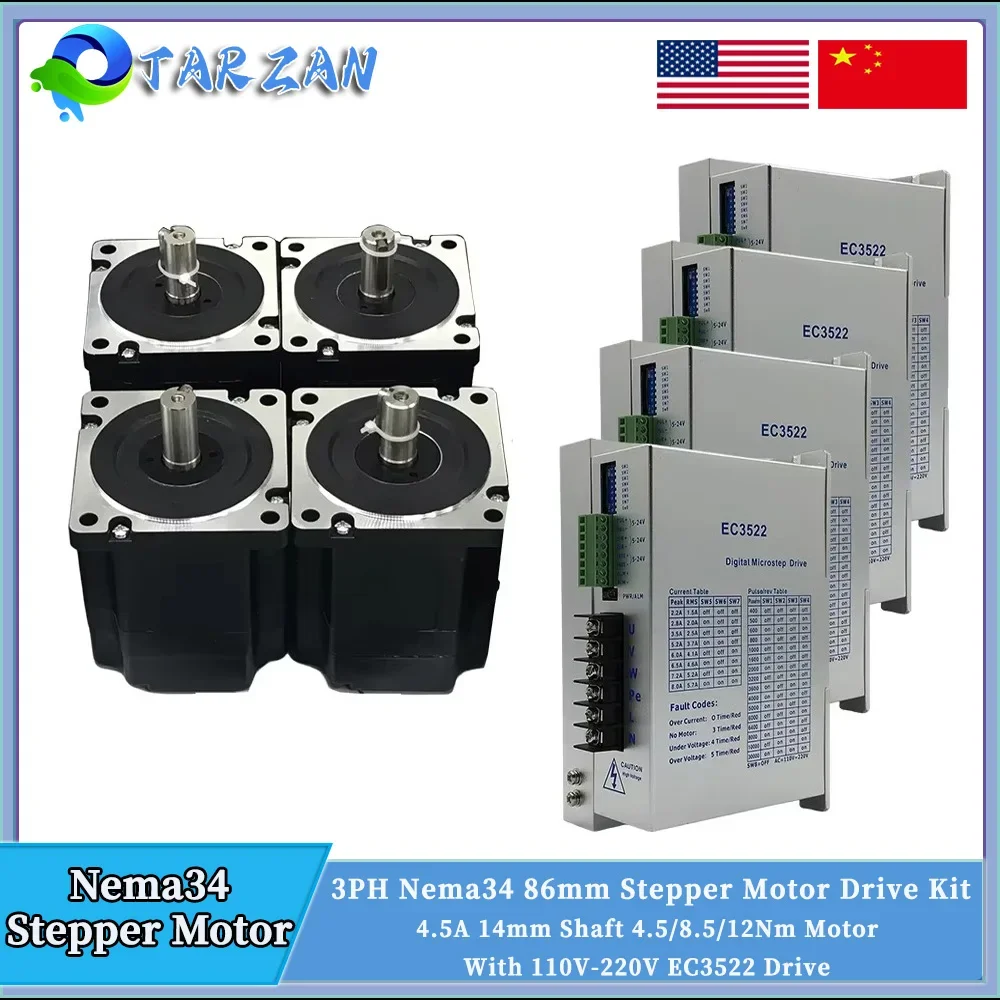 3PH Nema34 86 мм комплект привода шагового двигателя вал 14 4 5 А 5/8 5/12 Нм двигатель