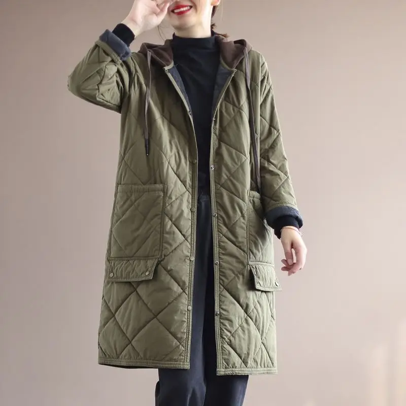 Women's Winter Super Hot Coat Diamond Lattice Padded Jacket Parka Hooded Long Coat Cheap Wholesale Plus Size Loose Free Shipping