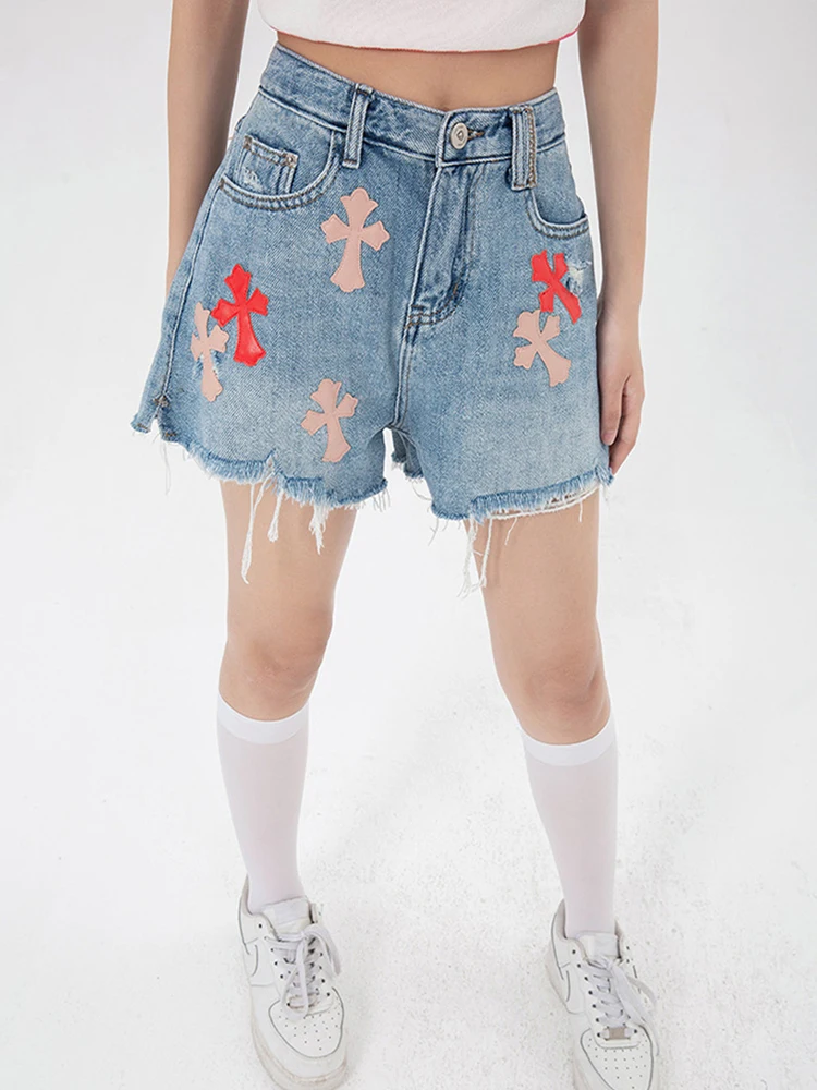 Женские джинсовые шорты с принтом модные рваные высокой талией в Корейском стиле