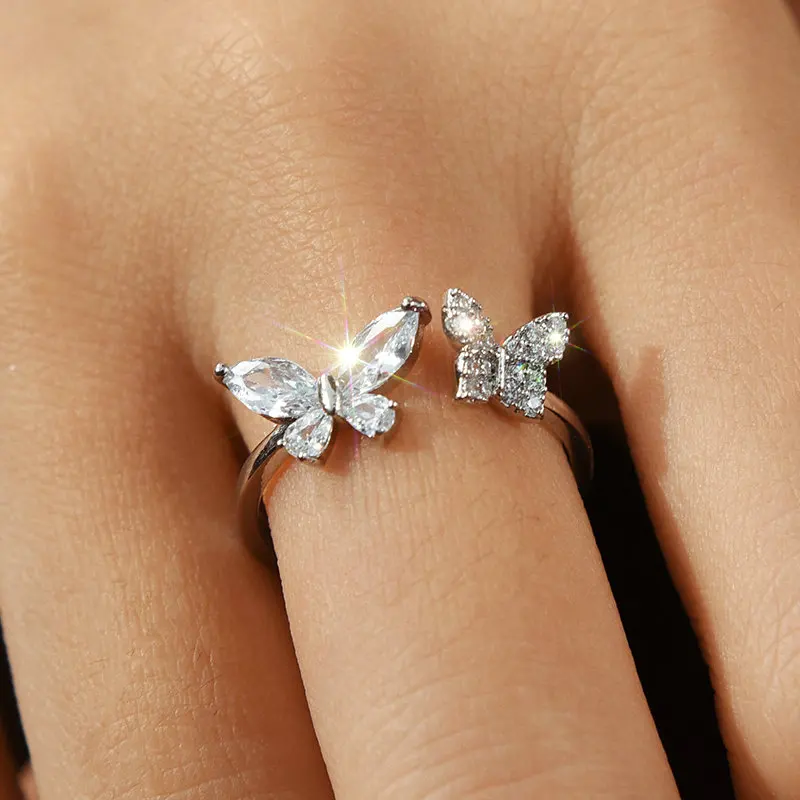 

Bohemian Butterfly Ring for Women Crystal Inlayed Adjustable Opening Knuckle Rings Female Charm Jewelry Gift 2023 New