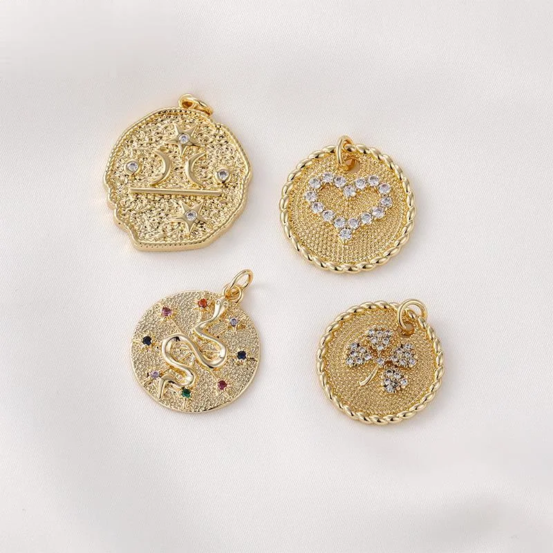 

Круглые серьги-подвески в стиле ретро, украшенные золотом 14 карат, звезда, луна, клевер, любовь, «сделай сам», ожерелье, браслет, 1 шт.