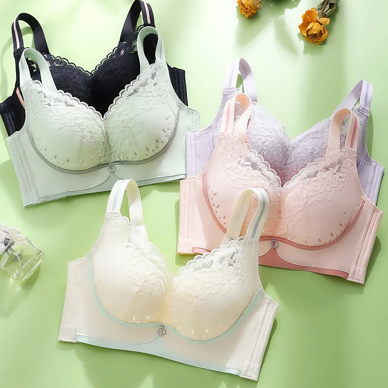 

Spring Summer New Ladies No Steel Ring Bra Sexy Lace Small Chest Girl Underwear Gathered Anti-Sagging Bra Soft Breathable Bras
