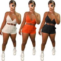 dn8624 womens sexy two piece summer streetwear solid color sling bra shorts sports suit womens nightclub