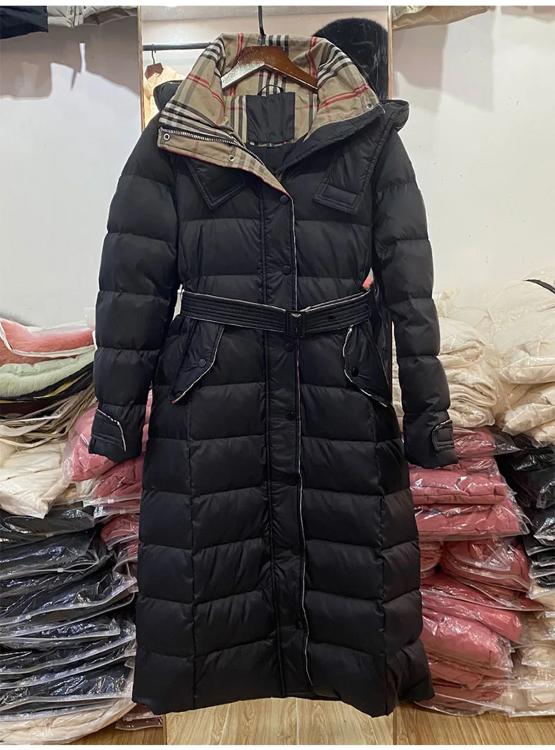 New Fashion Women's Winter Parkas Duck Down Coat Maxi Long Jacket Outerwear with a Hood Windbreaker for Female Khaki Black XL