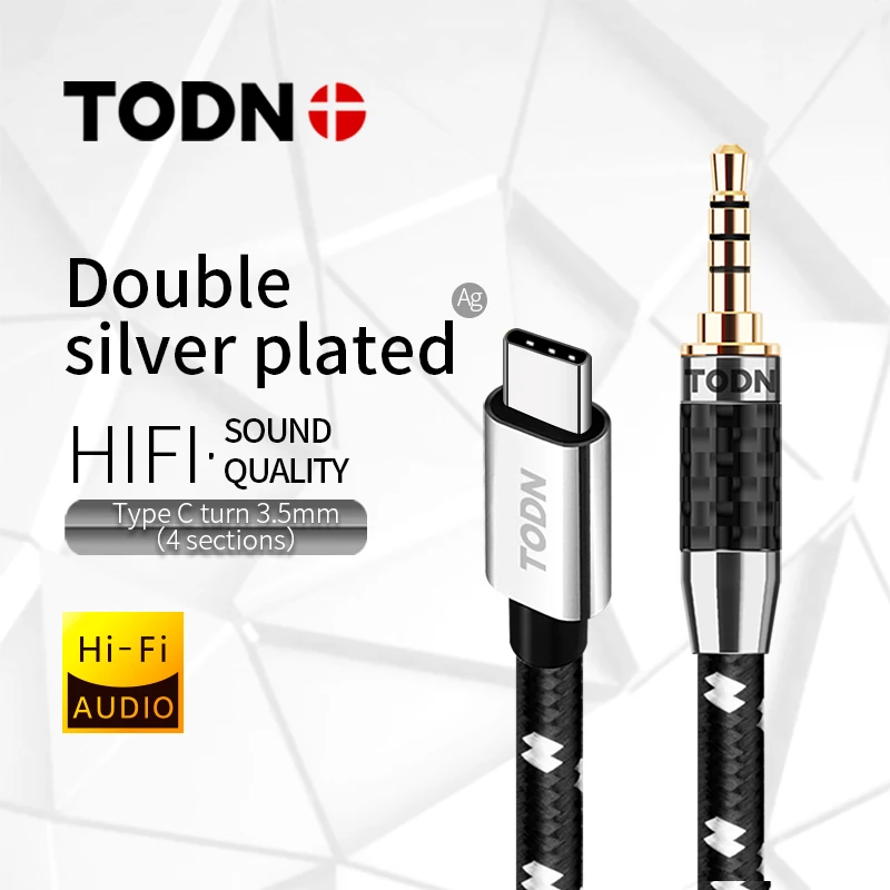 

TODN type c to 3.5 jack aux audio usb c dac cable tipo c silver usb microphone 32bits/384khz for phone, headphone, speaker