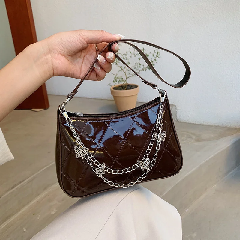 

Повседневная сумка для подмышек во французском стиле, модная дамская сумочка на плечо из высококачественной искусственной кожи с цепочкой, простая женская сумка