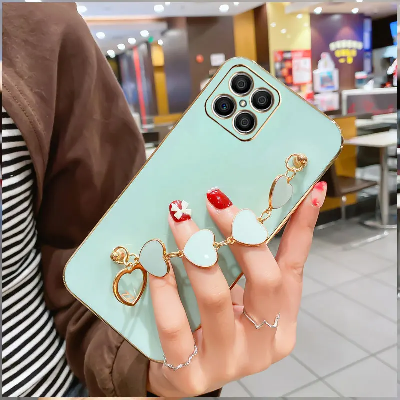 Фото Роскошный чехол с браслетом в виде сердца для Honor X8, чехлы для телефонов Huawei X 8, HonorX8, сексуальный чехол для Honor x8 2022, чехол №2