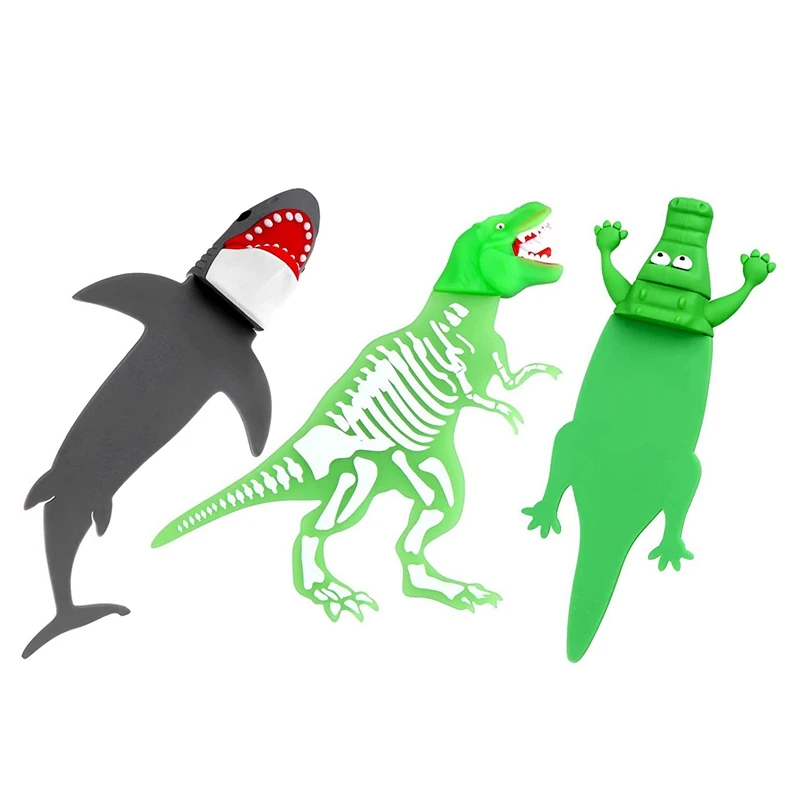 

Bookmarks 3 PCS 3D Cartoon Animal Book Markers Funny Luminous Dinosaur Bookmark For Kids Boys Girls Students