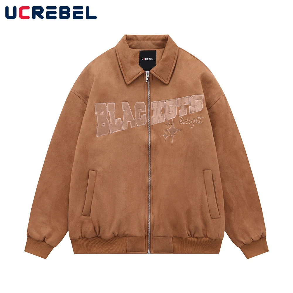 

Retro Lapel Quilted Jacket Mens Winter Fleece Long Sleeve Streetwear Letter Embroidery Loose Casual Zipper Outerwear Men