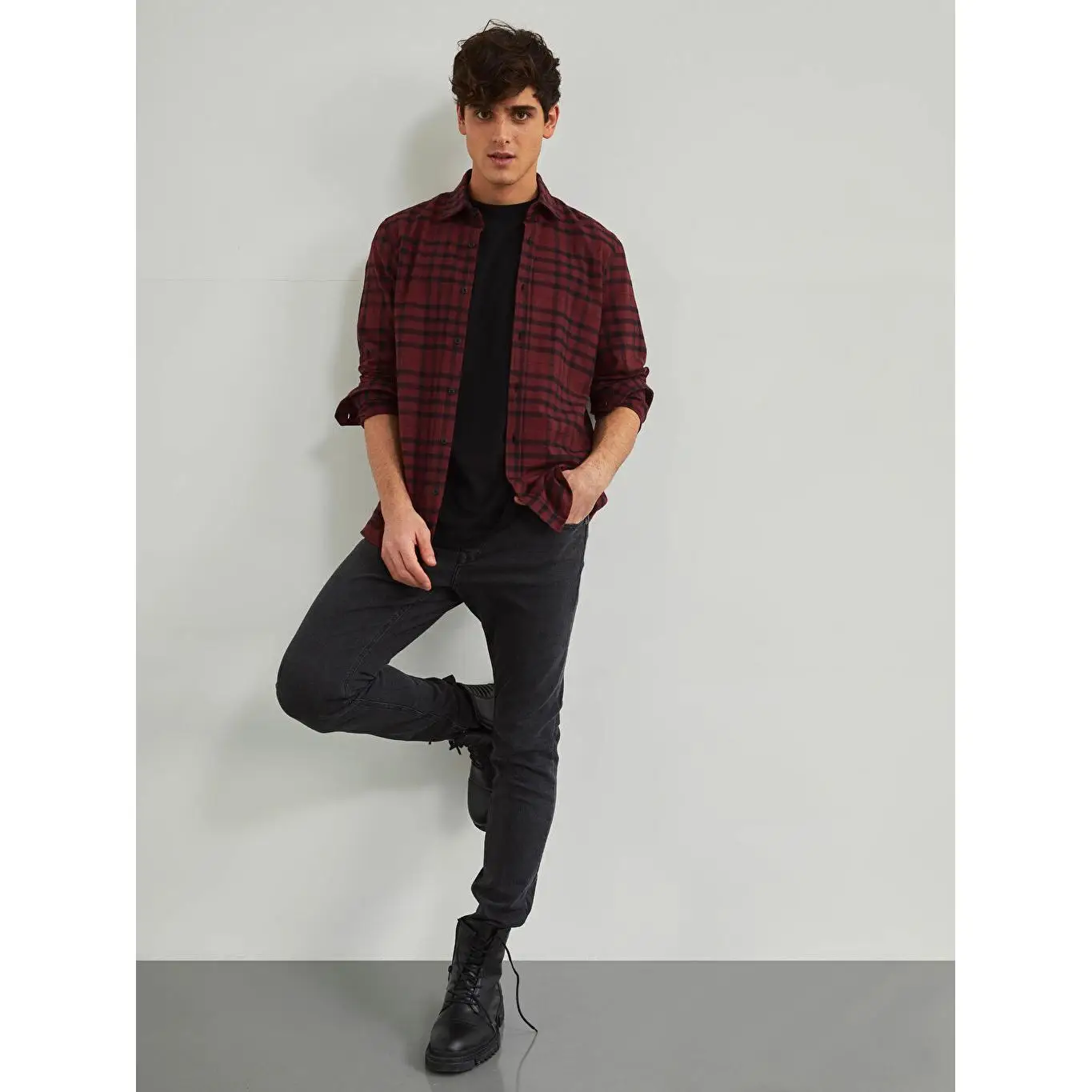 Приталенная клетчатая фланелевая рубашка XSIDE с длинным рукавом Lumberjack бордового