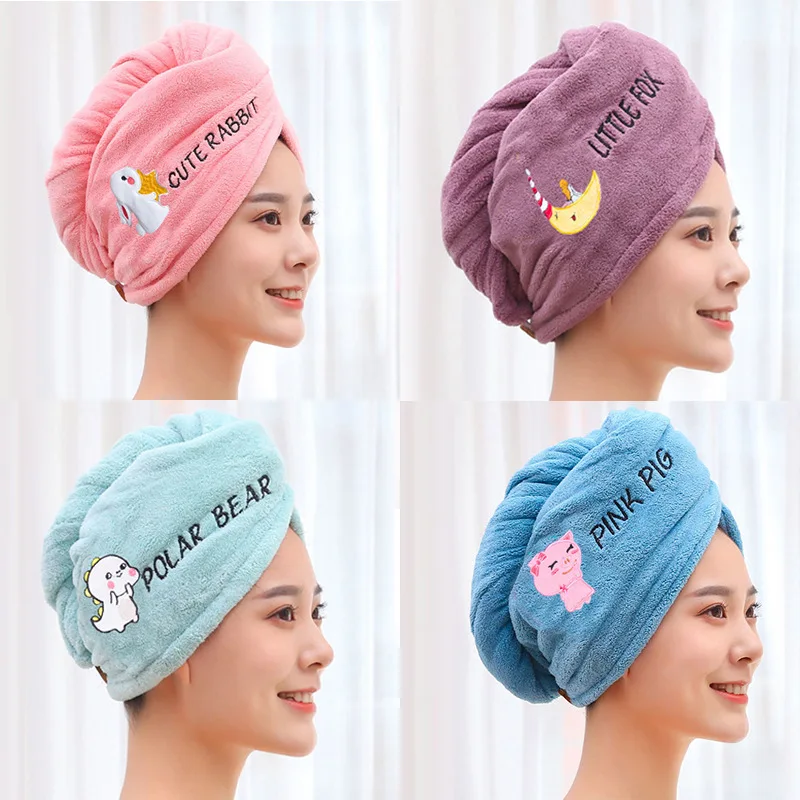 Microfiber Towel Hair Bath Towels For Adults Women Home Embroidered Daisy Animal Coral Velvet Shower Cap Dry 1pc | Дом и сад