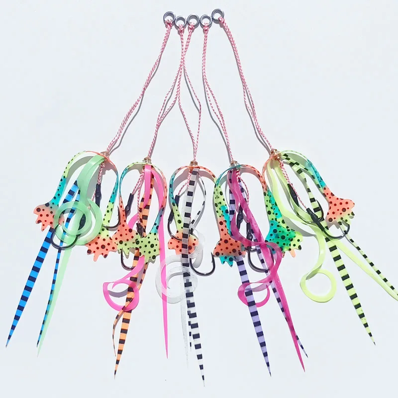 

5pcs Snapper skirt Silicone Skirt with bell Rubber jig skirt hooks Assist hook jigging hook sea fishing hook Jig head