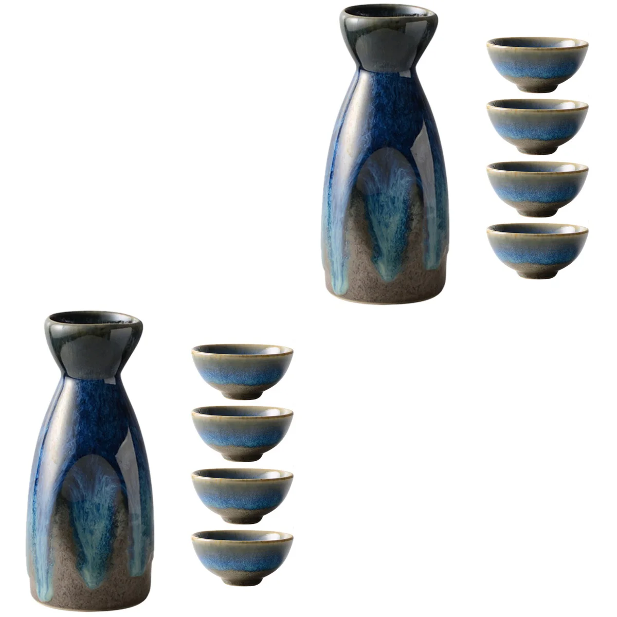

Sake Cups Set Cup Serving Pot Ceramickungfu Bottle Tea Winejapanese Saki Fair Blue Drink Calligraphy Teacup Holders Warmer