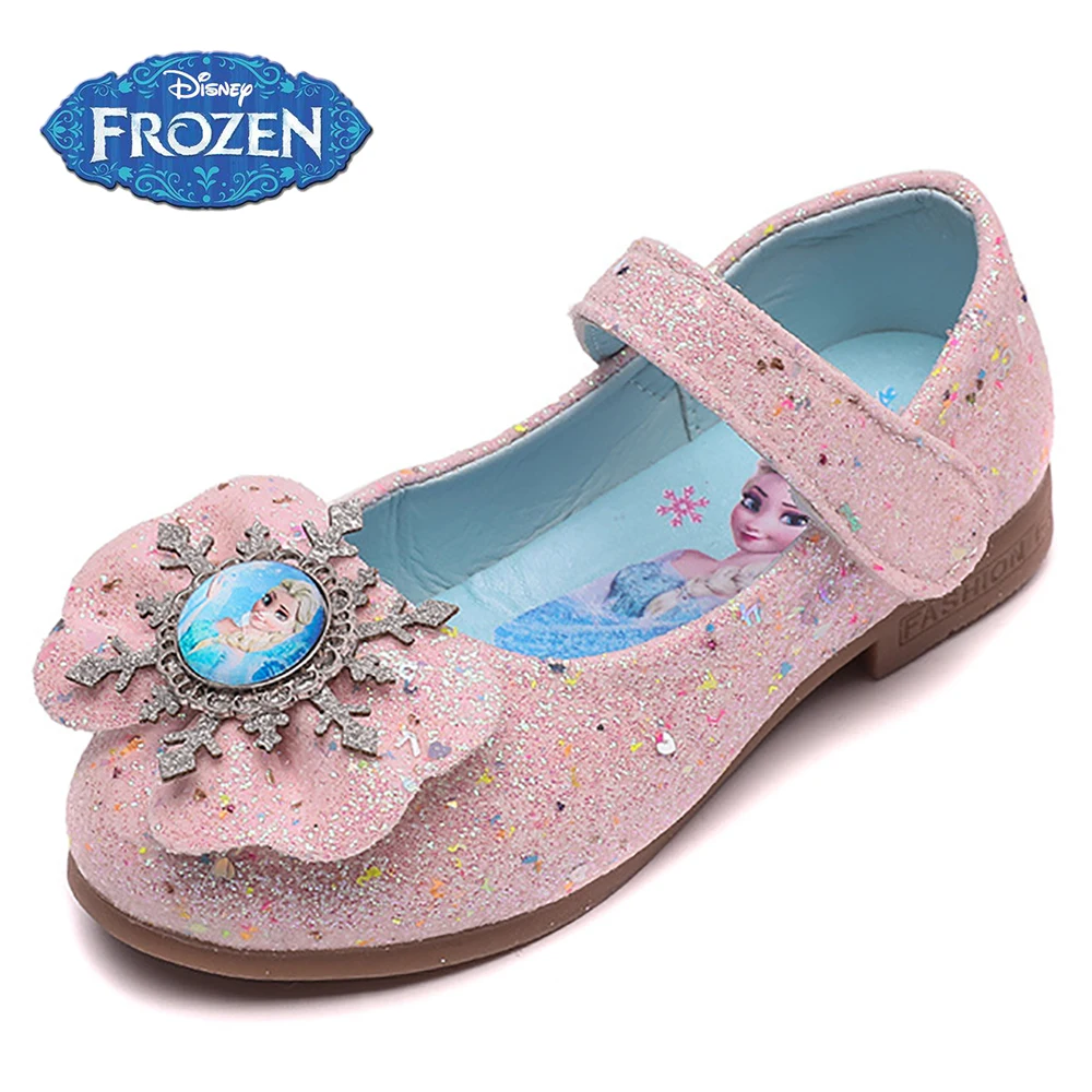 Disney 2022 New Children's Shiny Casual Shoes For Spring Summer Girls Frozen Elsa Princess Print Shoe Kids Fashion Outdoor Shoes