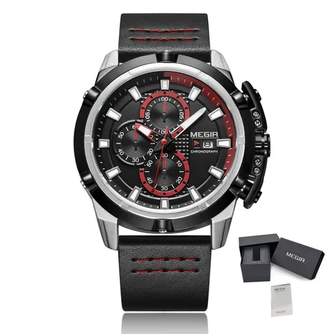 MEGIR Роскошные мужские часы Лидирующий бренд модные спортивные военные часы для мужчин водонепроницаемые кварцевые наручные часы Мужские кожаные часы 2062