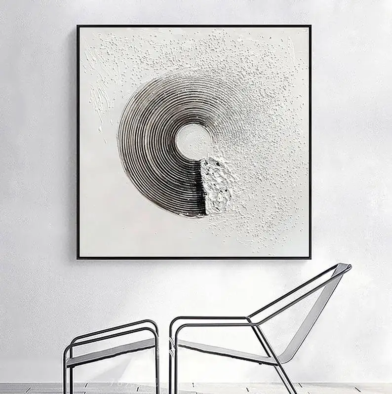 

Hand painted tai chi yin yang zen oil painting abstract painting contemporary black and white Minimalist art painting on canvas