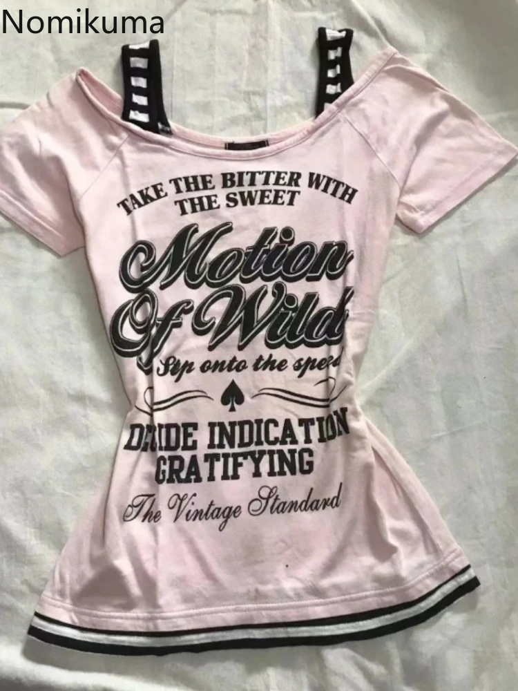 Летние женские футболки с коротким рукавом и вырезом лодочкой модные надписью Y2k