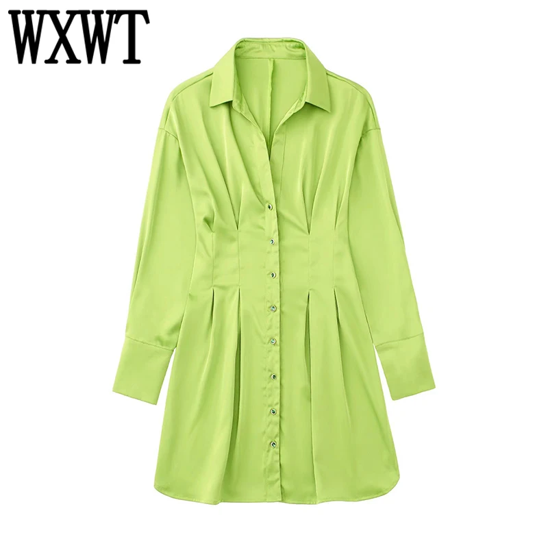 

WXWT 2022 женское однотонное модное мини-платье с длинным рукавом однобортное женское платье-трапеция в стиле High Street Vestidos HH6833