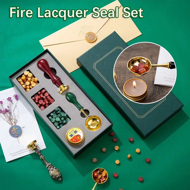 

Fire Lacquer Seal Set DIY Stamps Wax Seal Box Detachable Stamp Spoon Sealing Beads Envelope Wedding Packaging Gifts Postcard