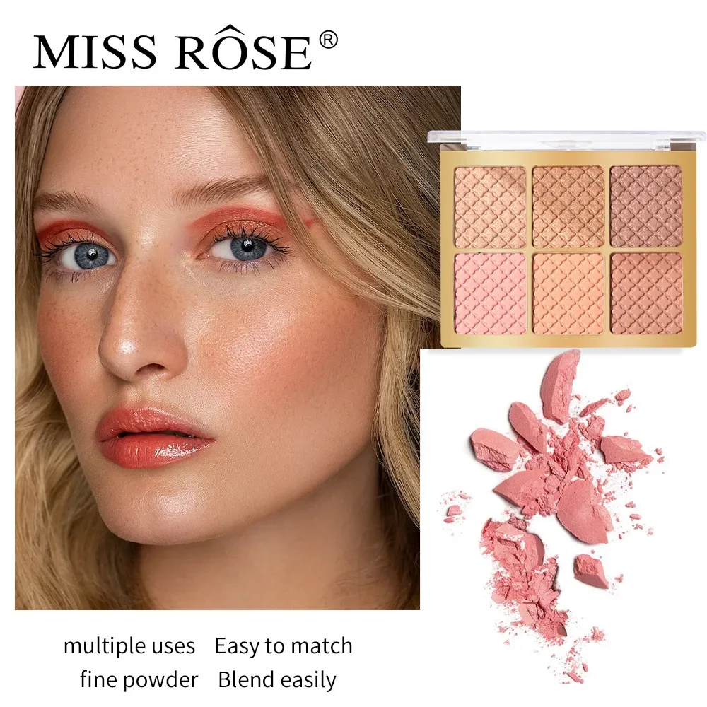Самая продаваемая 6-цветная палитра румян MISS ROSE для макияжа с жемчугом и