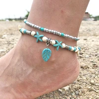 multi layer women foot chain summer boho miyuki foot jewelry luxury turquoise pendant women anklet