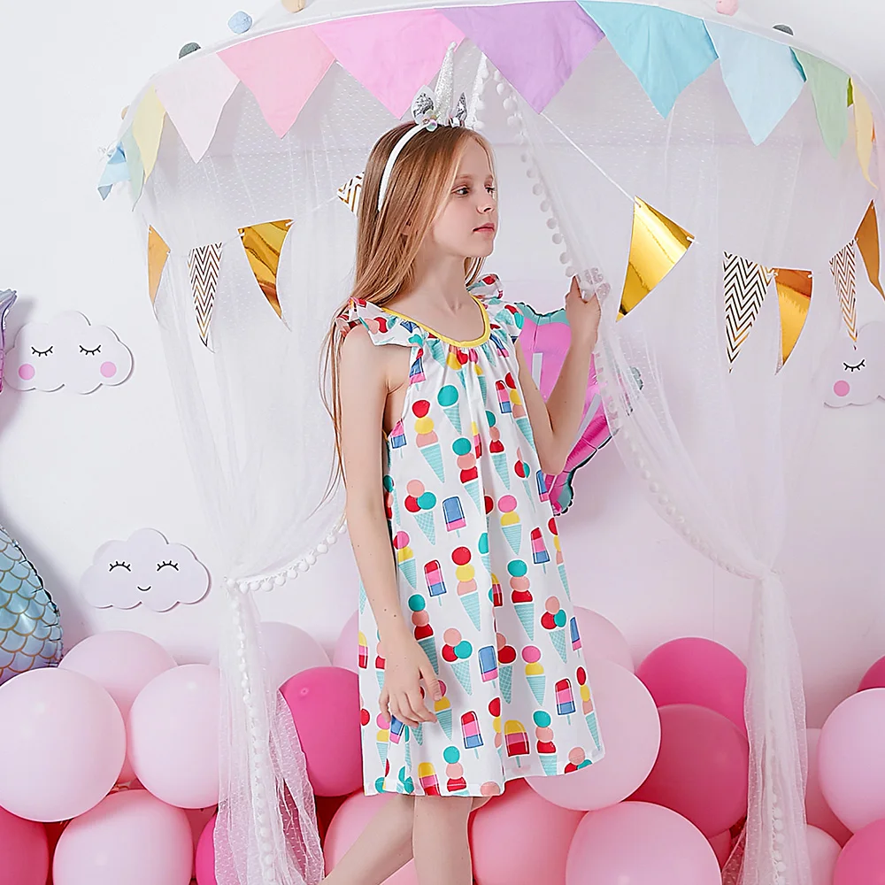 Платье женское летнее на бретельках без рукавов с принтом мороженого