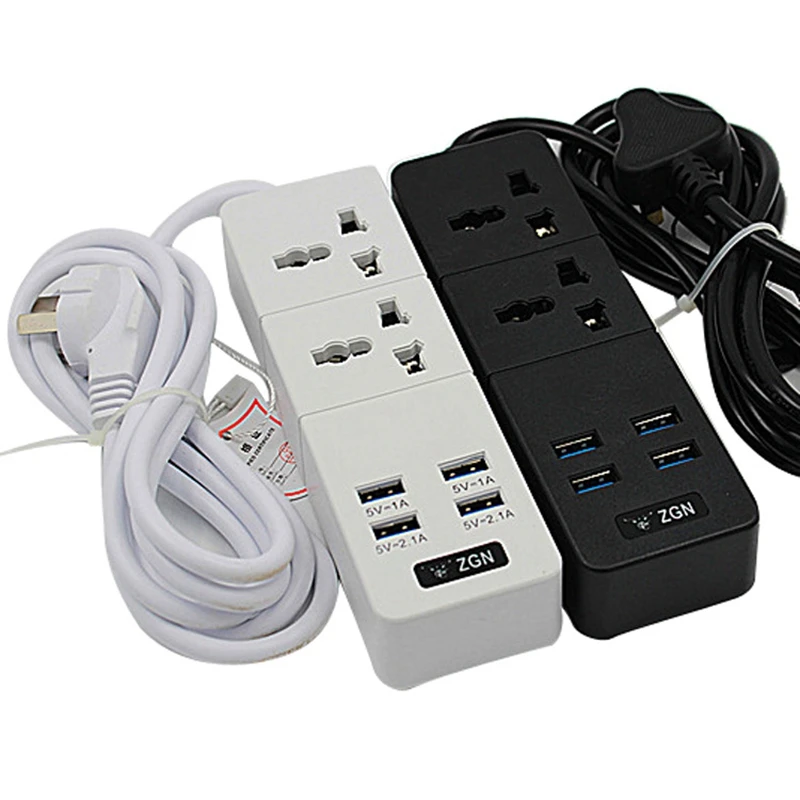 

Power Strip Surge Protector With 4 USB And 2 Outlets Ports 2500W 10A 6.5 Feet Extension Cord For Home