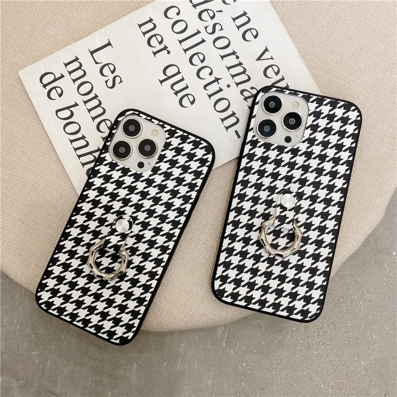 

Fashion Lattice with Ring Bracket Leather Cover Phone Case Protective Shell For Samsung Galaxy A72 A52 A42 A324G A22 5G A12 A02S