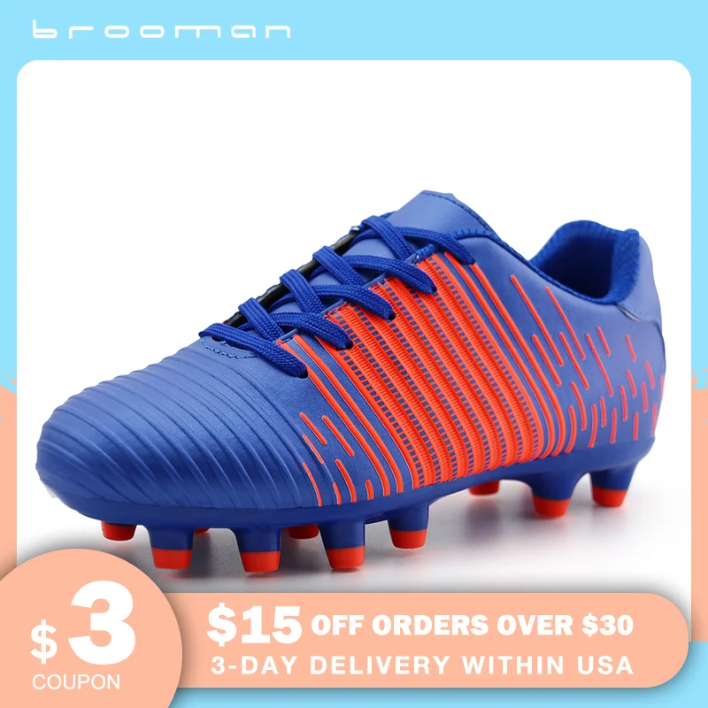 

brooman Boys Girls Soccer Cleats Outdoor Football Shoes Youth Lightweight Non Slip Lace Up Sports Shoes