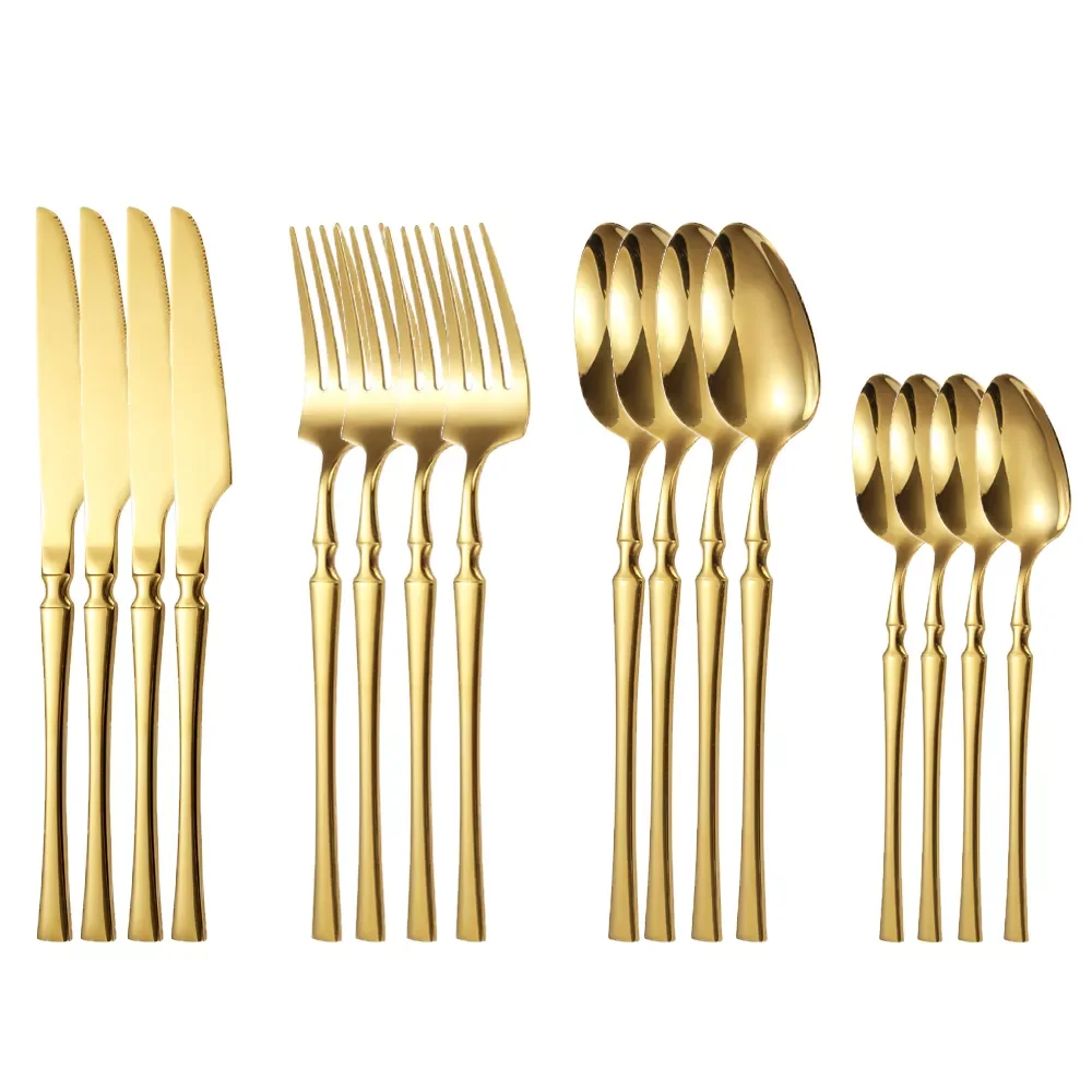 

16pcs Gold Cutlery Set Forks Knives Spoons Dinnerware Dishwasher Safe Stainless Steel Western Tableware Tableware Wedding Gift