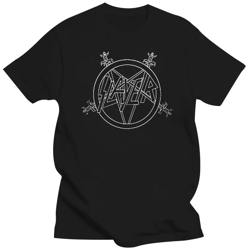 

2022 Мужская черная футболка с логотипом Slayer пентаграммы с тяжелым металлическим ремешком размеры от S до 3XL топы высокого качества Футболка