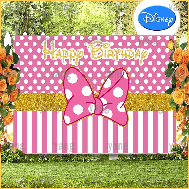 

Lovely Cartoon Disney Custom Mickey Minnie Mouse Pink Bow Tie Cute White Dots Backdrop Birthday Party Photography Background