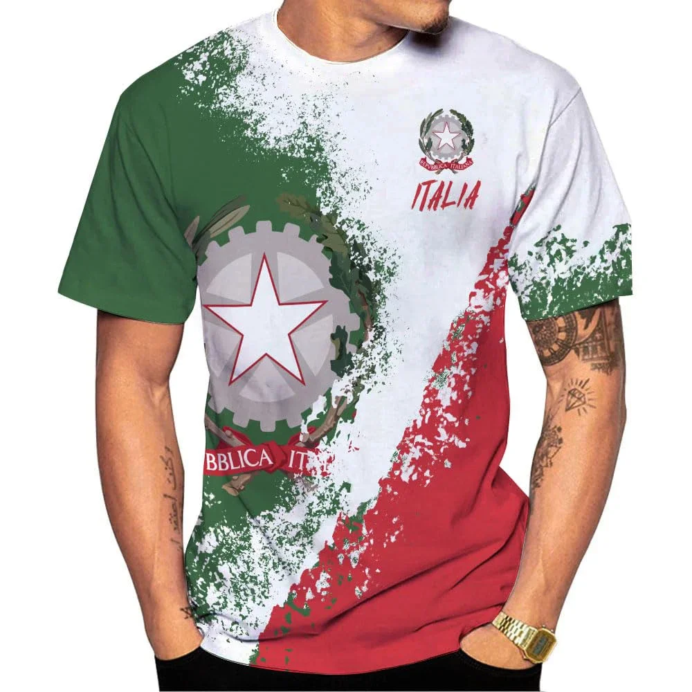 

Футболки с итальянским флагом, уличная одежда с 3D-принтом итальянского герба, мужская и женская футболка большого размера с коротким рукавом, Детские футболки, топы, одежда