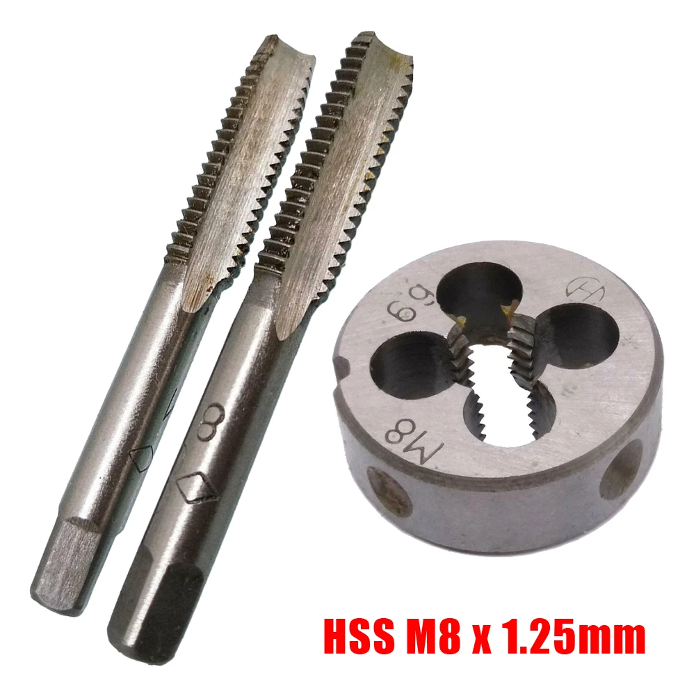 

HSS M8x1.25mm Taper & Plug Tap & M8x1.25mm Die Metric Thread Right Hand HSS Screw Tap Drill Bit Set Straight Flute Plug Taps