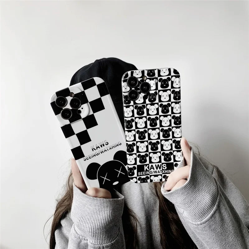 

Fashion Checkerboard Bear Phone Case Cover for IPhone 11 12 13 Pro X XR XS Max Shockproof Case for IPhone 13 Cases