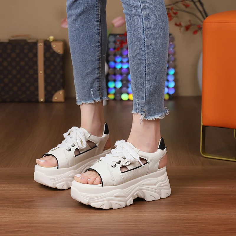 

Сандалии женские на шнуровке, босоножки на толстой нескользящей подошве, открытый носок, уличная пляжная обувь на танкетке, лето