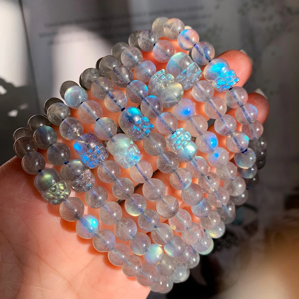 

6mm Beaded Bracelet For Women Natural Grey Moonstone Single Loop Bracelets With Pixiu Bracelet Fashion Jewelry Accessories