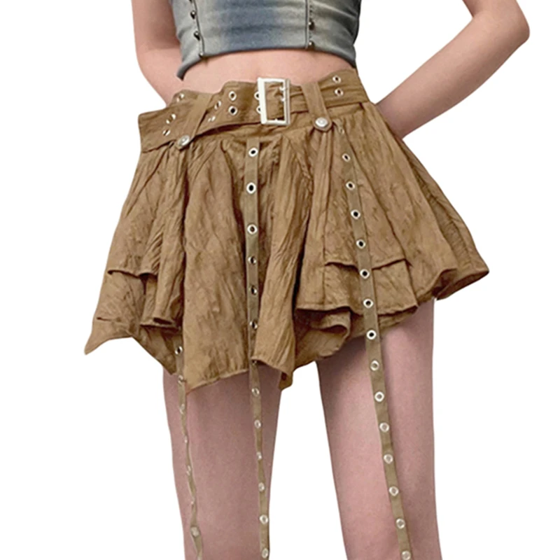 

Женская винтажная короткая юбка y2k, летняя юбка с заниженной талией и шортами на подкладке