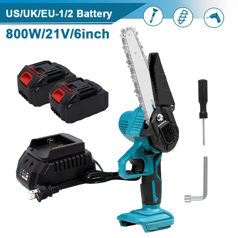 

6 Inch 800W Electric ChainSaw Electric Pruning Saw Garden Logging Saw Woodworking Cutter Power Tool With Makiita Battery 3000mAh
