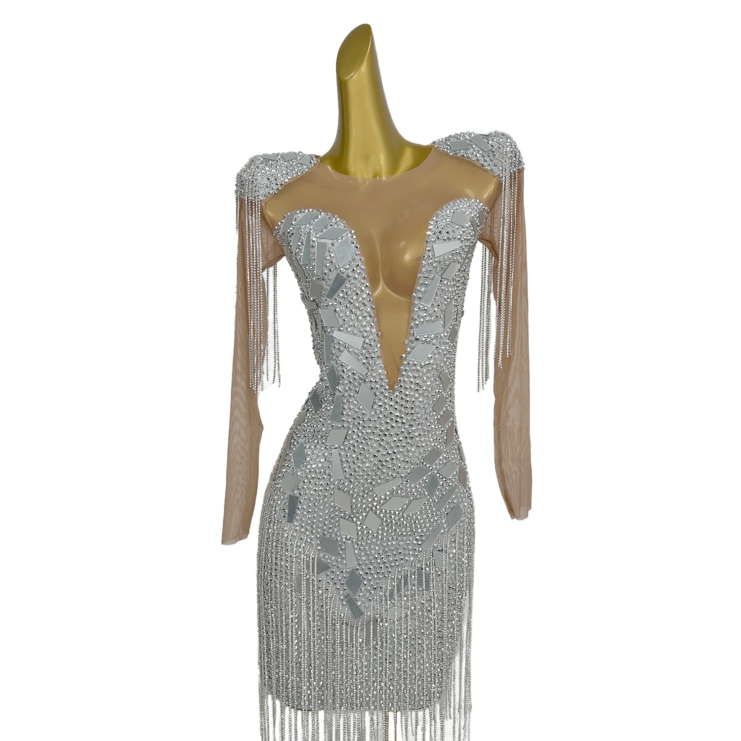 Женское платье с бриллиантами подплечники зеркало кисточками ива накидка для